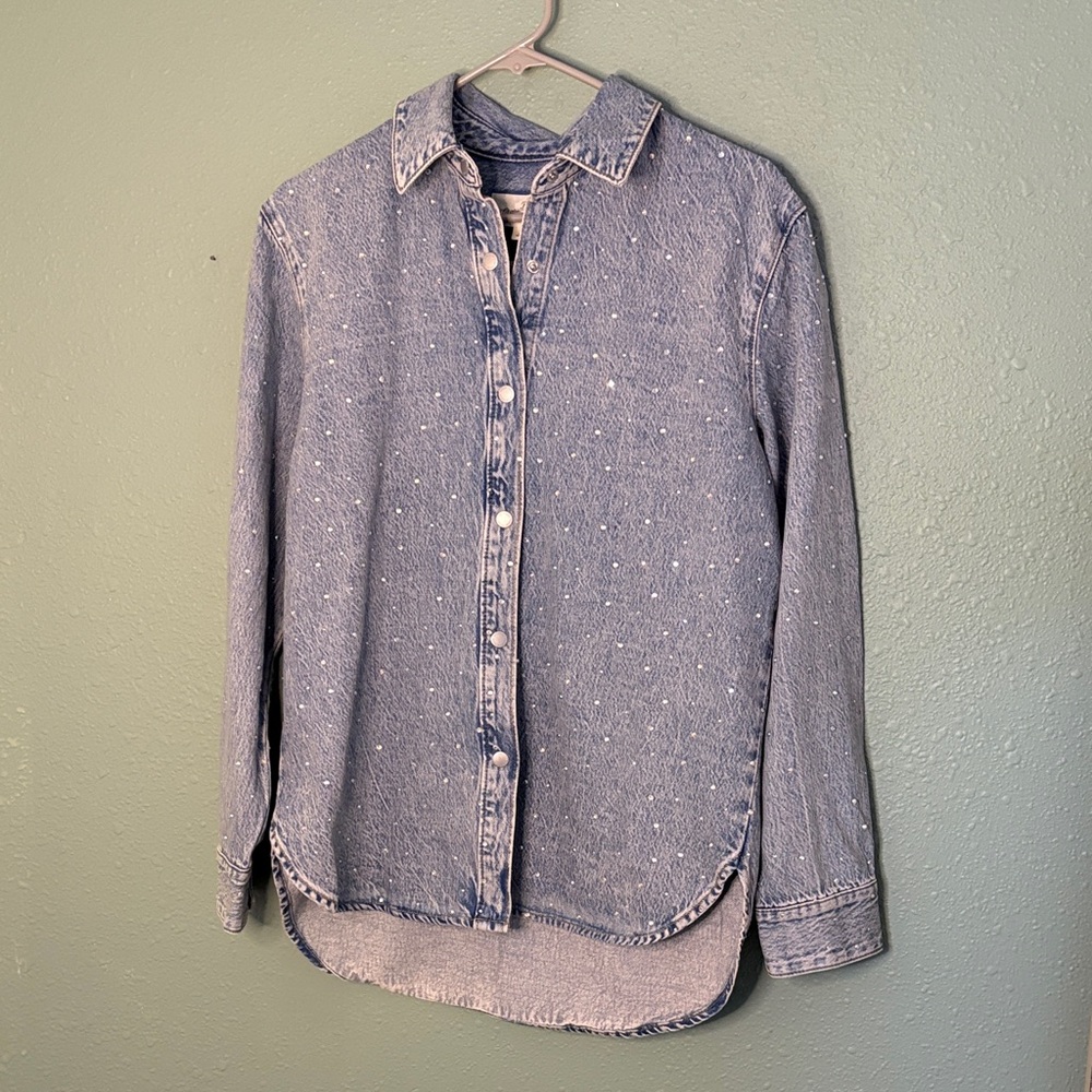 Blue Denim Sequin Button-Up Shirt